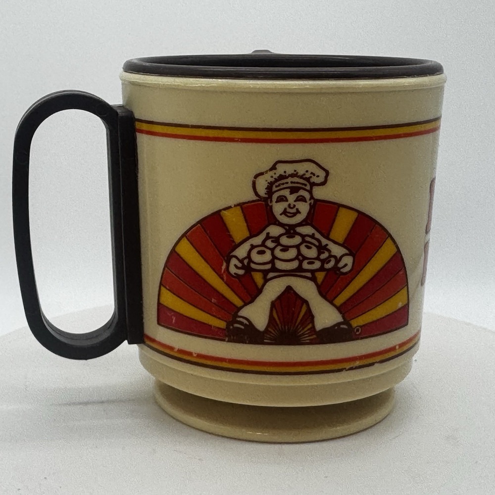 Dawn Donuts Coffee Mug Travel Diner 70s? Vtg Whirley Industries USA Plastic Lid